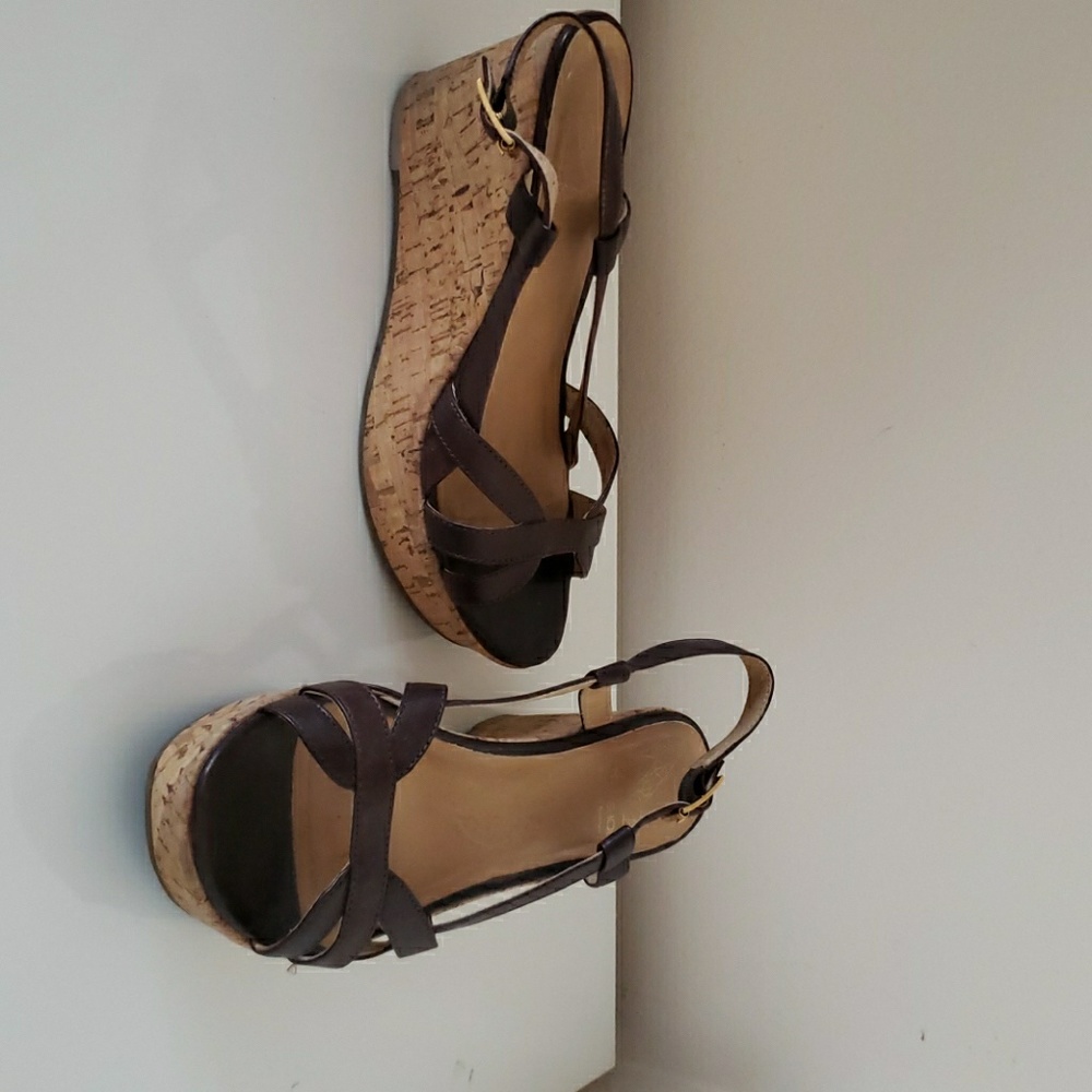 Brown leather and cork wedges, saks fifth ave.